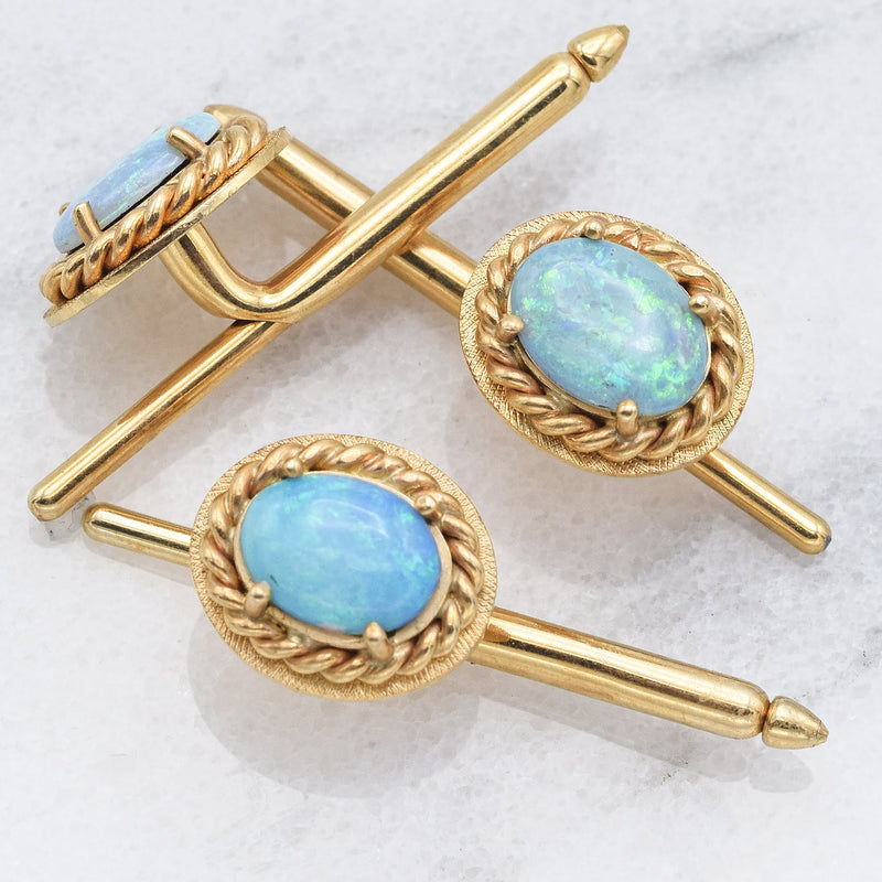 Antique 14K Yellow Gold Blue Opal Shirt Studs