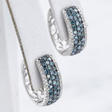 14K White Gold White & Blue Diamond Pendant Necklace & Huggie Earrings Set