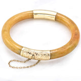 Vintage 18K Yellow Gold Orange Jade Hinged Bangle Bracelet