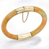 Vintage 18K Yellow Gold Orange Jade Hinged Bangle Bracelet