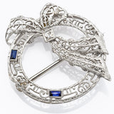 Vintage 14K White Gold Sapphire And Diamond Filigree Pin Brooch