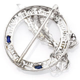Vintage 14K White Gold Sapphire And Diamond Filigree Pin Brooch