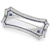 Antique 14K White Gold Sapphire Art Deco Etched Filigree Brooch Pin