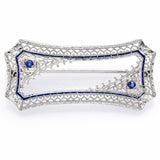Antique 14K White Gold Sapphire Art Deco Etched Filigree Brooch Pin