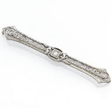 Antique 14K White Gold Diamond Art Deco Etched Filigree Brooch Bar Pin