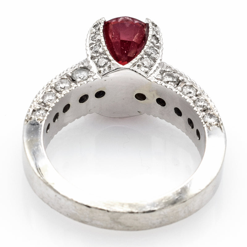 GIA Certified 14K White Gold Oval Ruby & Diamond Ring