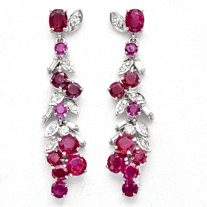 Vintage 18K White Gold 2.04 TCW Ruby & 0.72 TCW H/I SI-1 Diamond Dangle Earrings