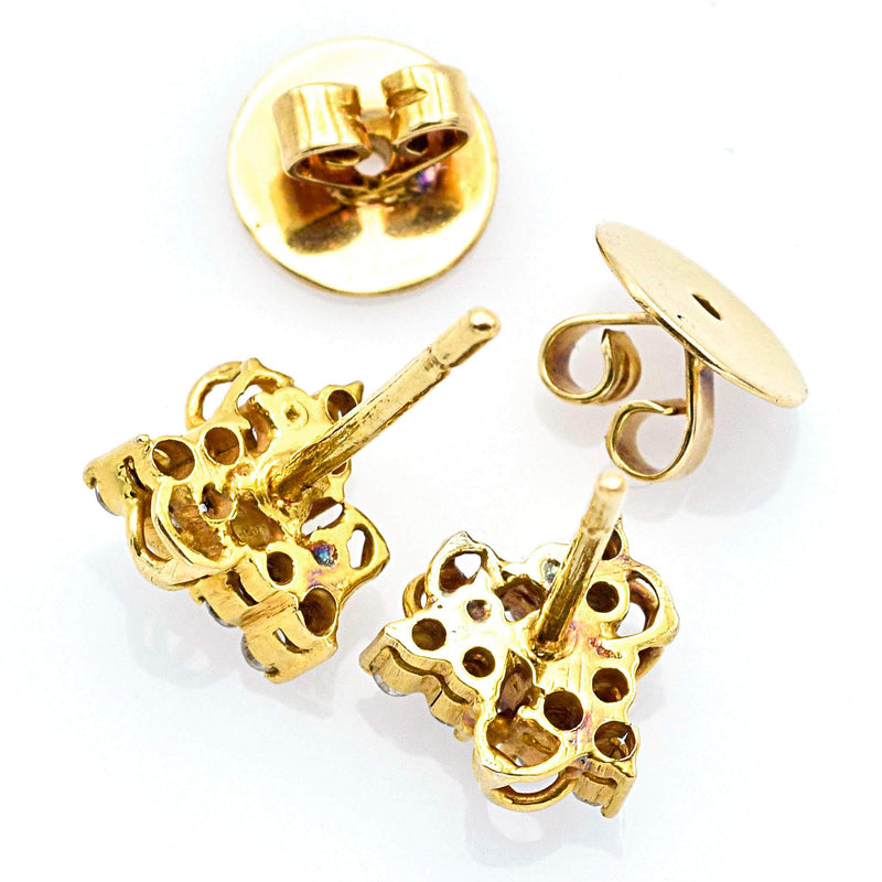 Vintage 14K Yellow Gold Diamond Triangle Stud Earrings