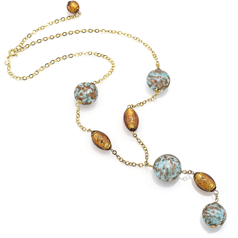 Vintage Italian 14K Yellow Gold Murano Glass Bead Chain Necklace