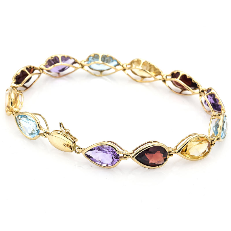 Estate 14K Yellow Gold Pear Multi-Stone Hinged Link Bracelet