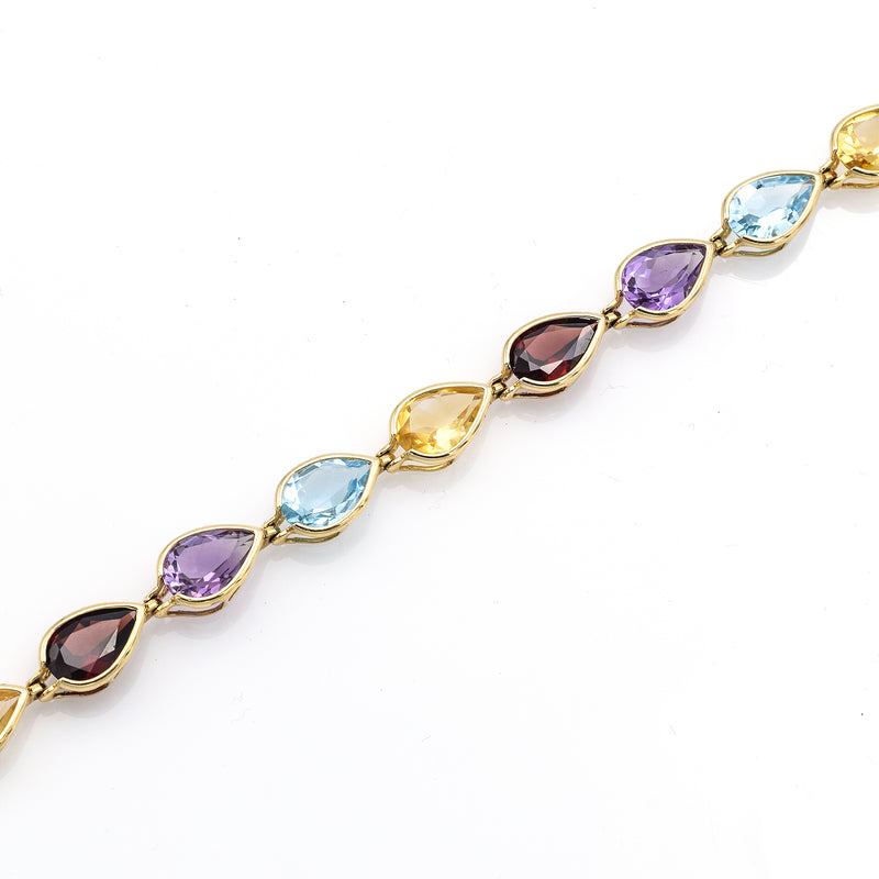 Estate 14K Yellow Gold Pear Multi-Stone Hinged Link Bracelet