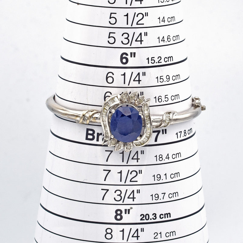 Estate 14K White Gold Sapphire & Diamond Bangle Bracelet