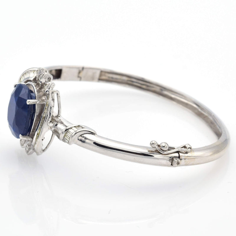 Estate 14K White Gold Sapphire & Diamond Bangle Bracelet
