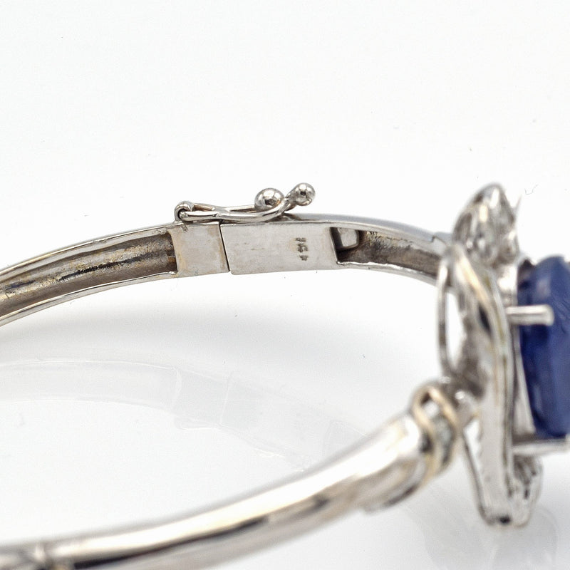 Estate 14K White Gold Sapphire & Diamond Bangle Bracelet