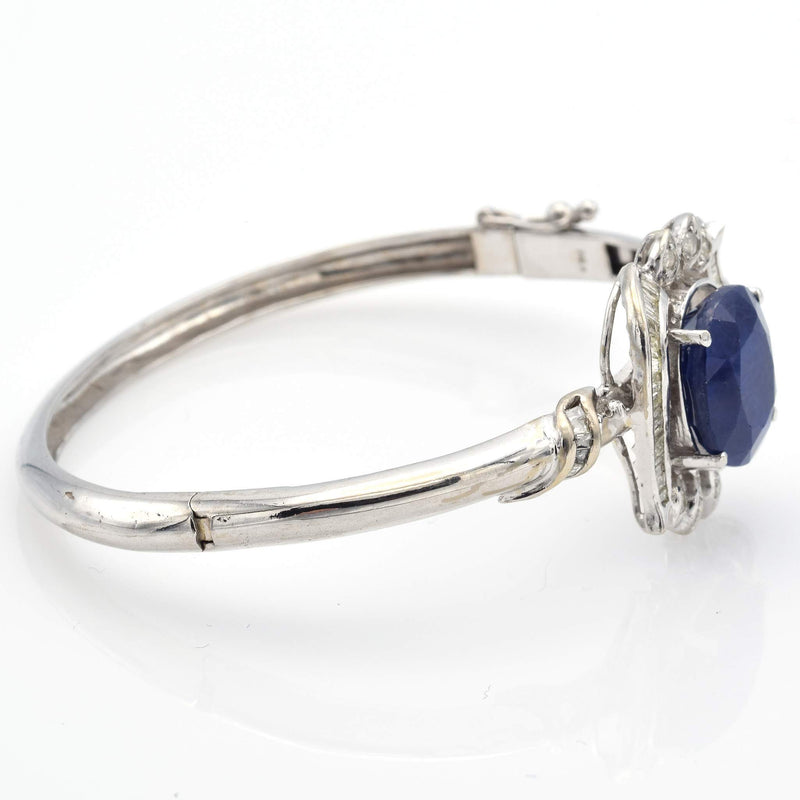 Estate 14K White Gold Sapphire & Diamond Bangle Bracelet