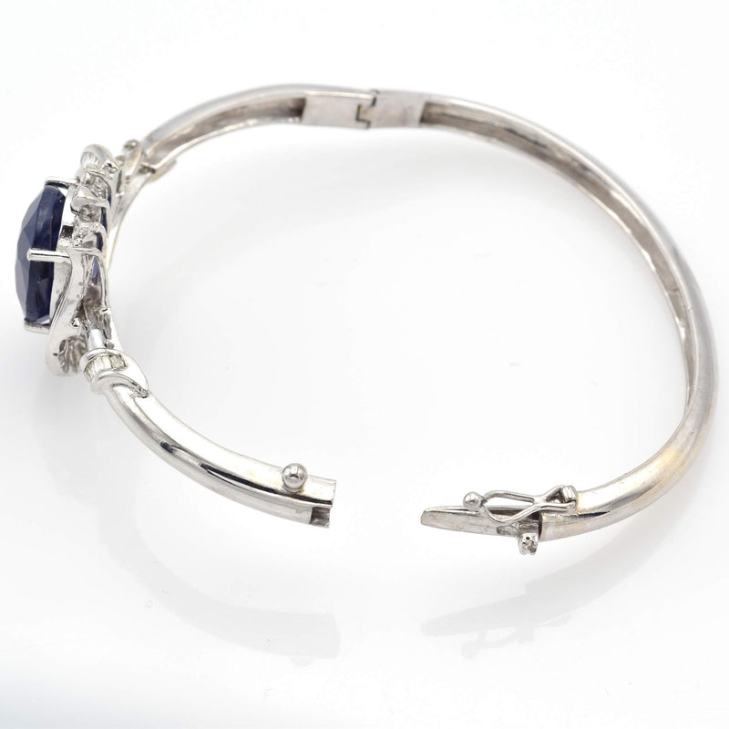 Estate 14K White Gold Sapphire & Diamond Bangle Bracelet