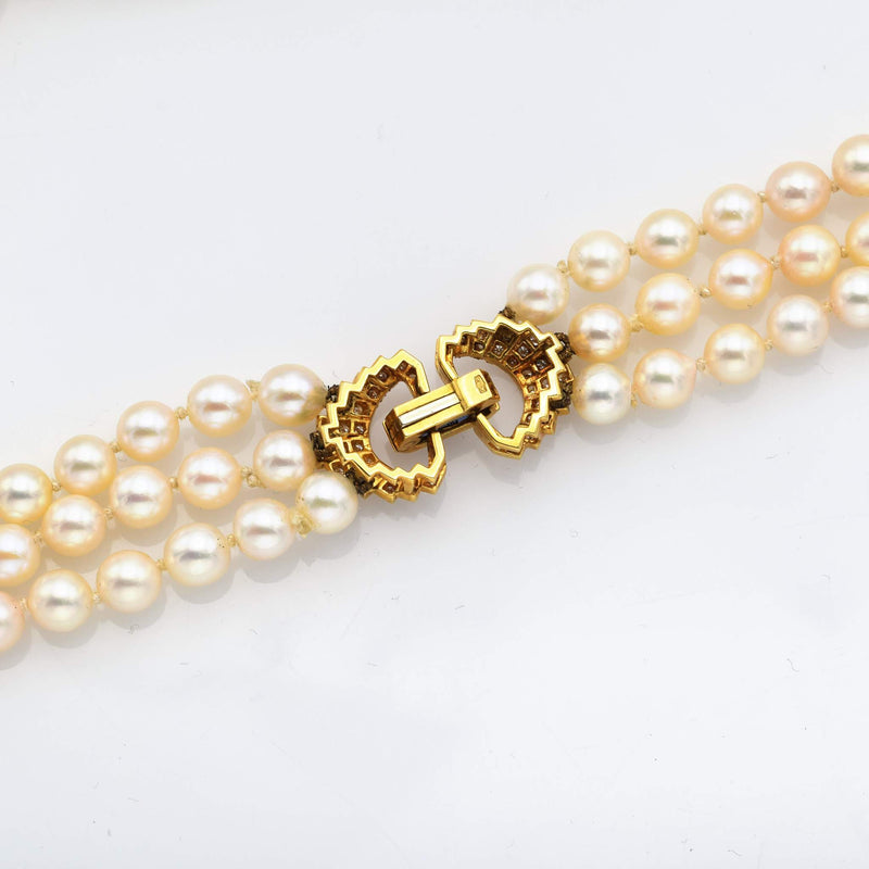 Vintage 18K Yellow Gold Diamond & Sapphire Sea Pearl Beaded Strand Necklace
