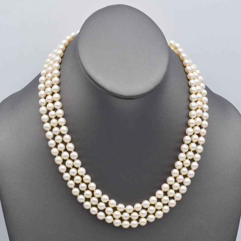 Vintage 18K Yellow Gold Diamond & Sapphire Sea Pearl Beaded Strand Necklace