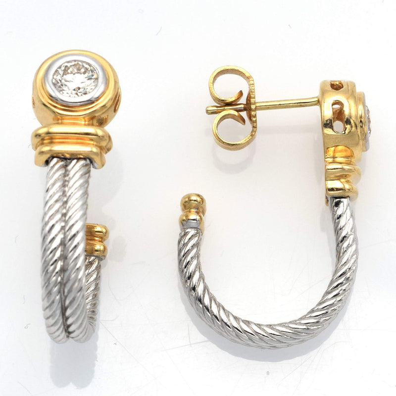 Vintage 14K White & Yellow Gold Diamond Cable Earrings