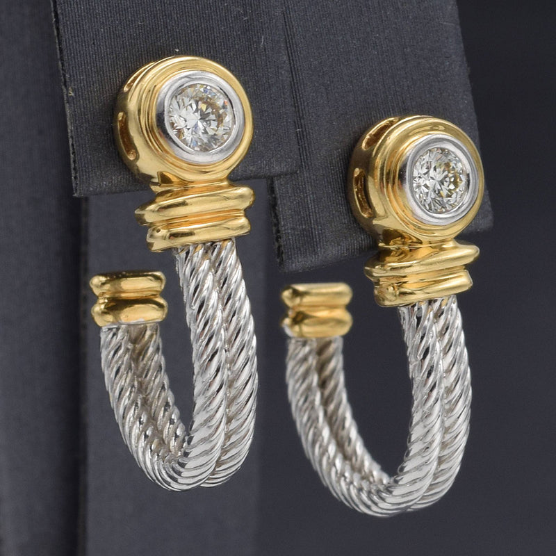 Vintage 14K White & Yellow Gold Diamond Cable Earrings