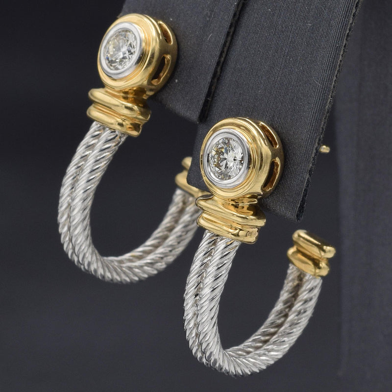 Vintage 14K White & Yellow Gold Diamond Cable Earrings