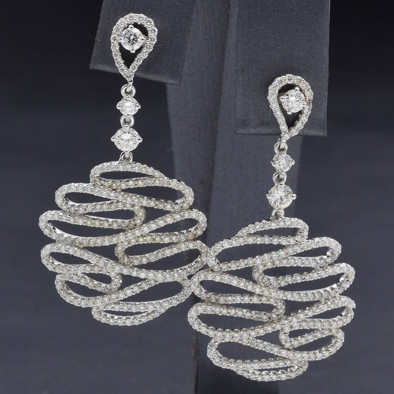 Vintage 18K White Gold Diamond Art Deco Pave Filigree Dangle Earrings