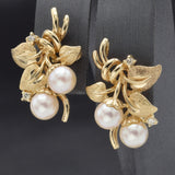 Vintage 14K Yellow Gold Sea Pearl & Diamond Screw Back Earrings 6.6 Grams I SI-1