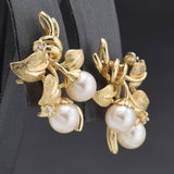 Vintage 14K Yellow Gold Sea Pearl & Diamond Screw Back Earrings 6.6 Grams I SI-1
