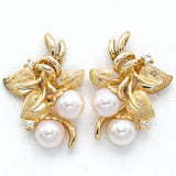 Vintage 14K Yellow Gold Sea Pearl & Diamond Screw Back Earrings 6.6 Grams I SI-1