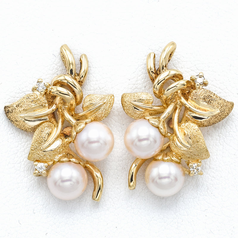 Vintage 14K Yellow Gold Sea Pearl & Diamond Screw Back Earrings 6.6 Grams I SI-1