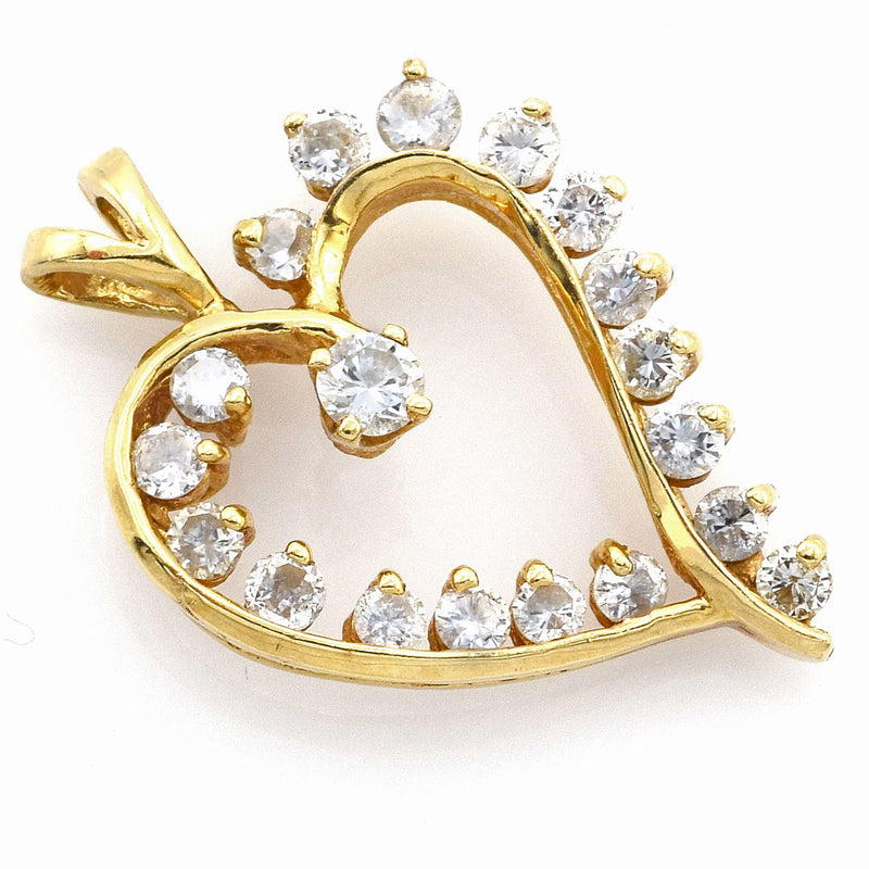 Vintage 14K Yellow Gold 1.02 TCW Diamond Open Heart Slider Pendant