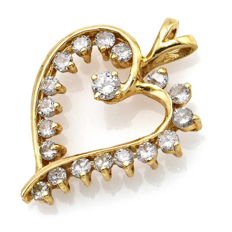 Vintage 14K Yellow Gold 1.02 TCW Diamond Open Heart Slider Pendant