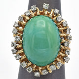 Vintage 14K Yellow Gold Green Turquoise & 0.72 TCW Diamond Filigree Cocktail Ring