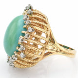 Vintage 14K Yellow Gold Green Turquoise & 0.72 TCW Diamond Filigree Cocktail Ring