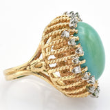 Vintage 14K Yellow Gold Green Turquoise & 0.72 TCW Diamond Filigree Cocktail Ring