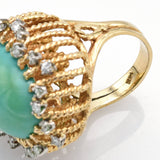 Vintage 14K Yellow Gold Green Turquoise & 0.72 TCW Diamond Filigree Cocktail Ring