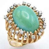 Vintage 14K Yellow Gold Green Turquoise & 0.72 TCW Diamond Filigree Cocktail Ring