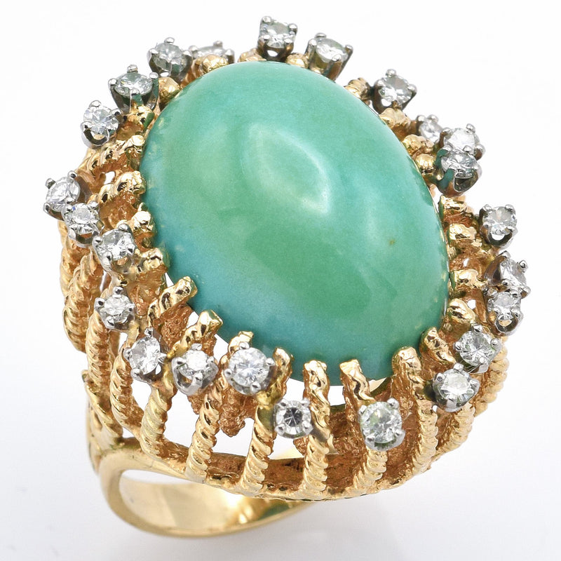 Vintage 14K Yellow Gold Green Turquoise & 0.72 TCW Diamond Filigree Cocktail Ring