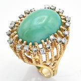 Vintage 14K Yellow Gold Green Turquoise & 0.72 TCW Diamond Filigree Cocktail Ring