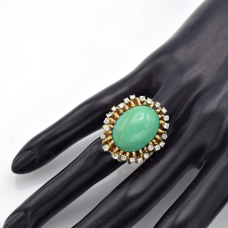 Vintage 14K Yellow Gold Green Turquoise & 0.72 TCW Diamond Filigree Cocktail Ring