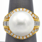 Vintage 18K Yellow Gold Sea Pearl & Diamond Cocktail Ring