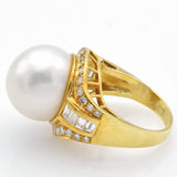Vintage 18K Yellow Gold Sea Pearl & Diamond Cocktail Ring