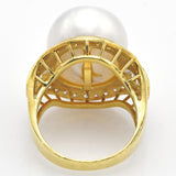 Vintage 18K Yellow Gold Sea Pearl & Diamond Cocktail Ring