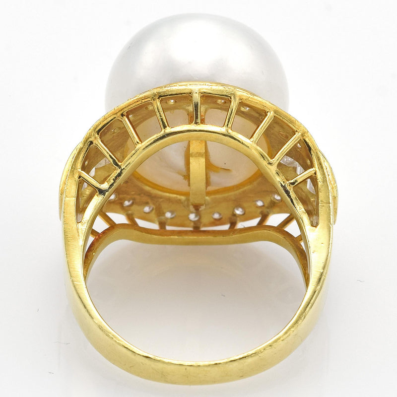 Vintage 18K Yellow Gold Sea Pearl & Diamond Cocktail Ring