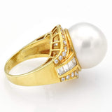 Vintage 18K Yellow Gold Sea Pearl & Diamond Cocktail Ring