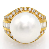 Vintage 18K Yellow Gold Sea Pearl & Diamond Cocktail Ring