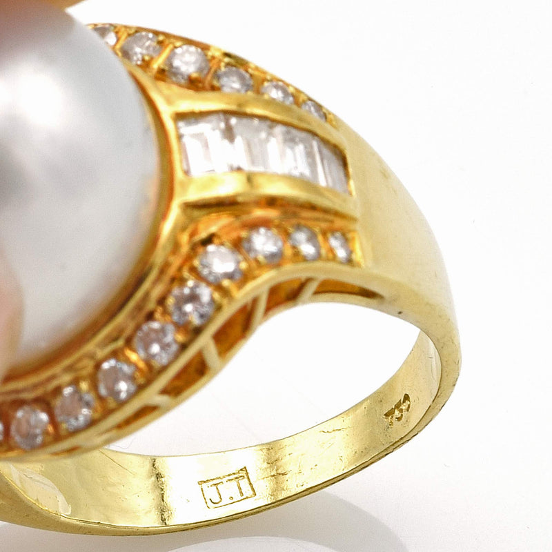 Vintage 18K Yellow Gold Sea Pearl & Diamond Cocktail Ring