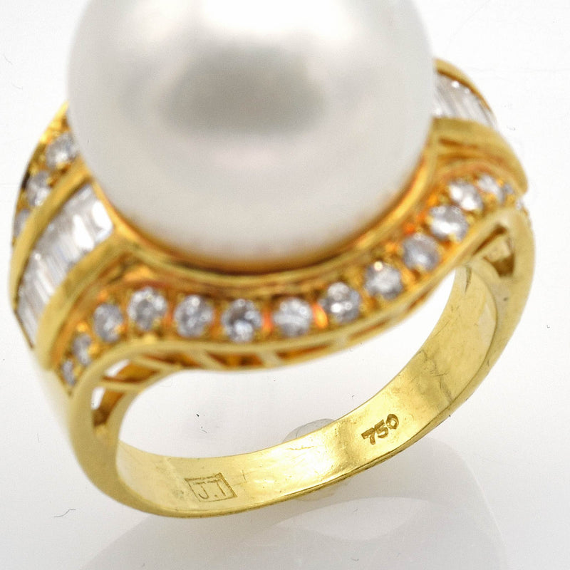 Vintage 18K Yellow Gold Sea Pearl & Diamond Cocktail Ring
