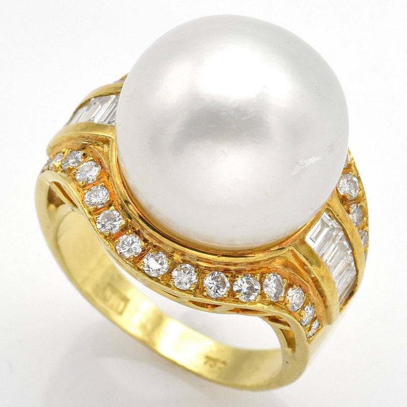 Vintage 18K Yellow Gold Sea Pearl & Diamond Cocktail Ring