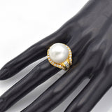 Vintage 18K Yellow Gold Sea Pearl & Diamond Cocktail Ring